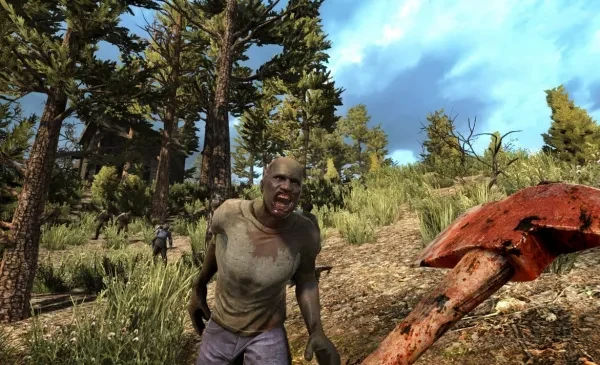 Use an axe to defend yourself against the undead in 7 Days to Die