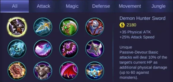 Mobile Legends Best Attack Items