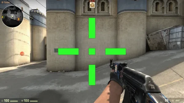 Large green crosshair and ak47