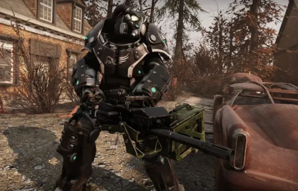 Power armor holding heavy weapon