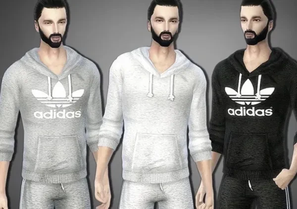 Three male sims looking their best in custom hoodies!