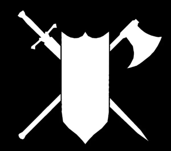 A shield crossed with a sword and axe. The Fighter symbol.