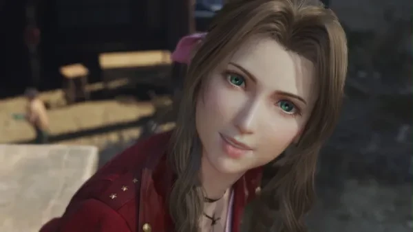 Aerith with her cutesy smile.