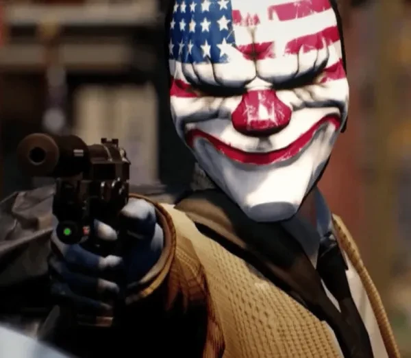 a Bank Robber aiming a pistol with an American flag mask