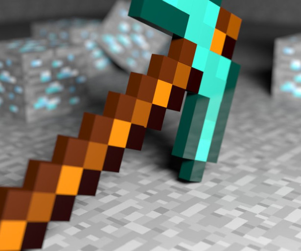 A Minecraft axe rests on the ground