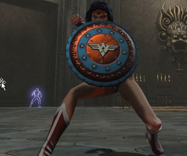 Wonder Woman practicing saving the day with her trustee shield