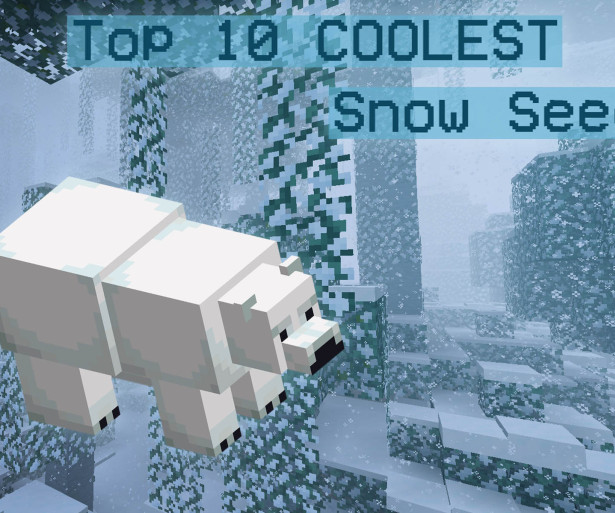 Thumbnail of a polar bear from Minecraft over a snowy forest