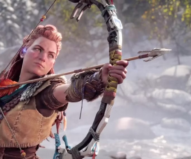 Aloy aiming with her Bow