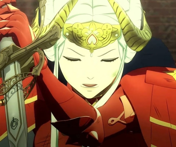 Edelgard holding a dagger for Fire Emblem: Three Houses Best Ending.